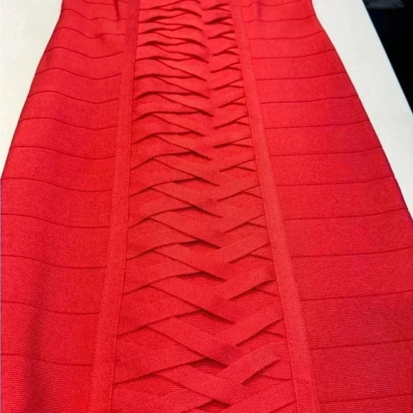 Bebe strapless mini bodycon dress lace up front gold zip up back pink sz med - Picture 4 of 14